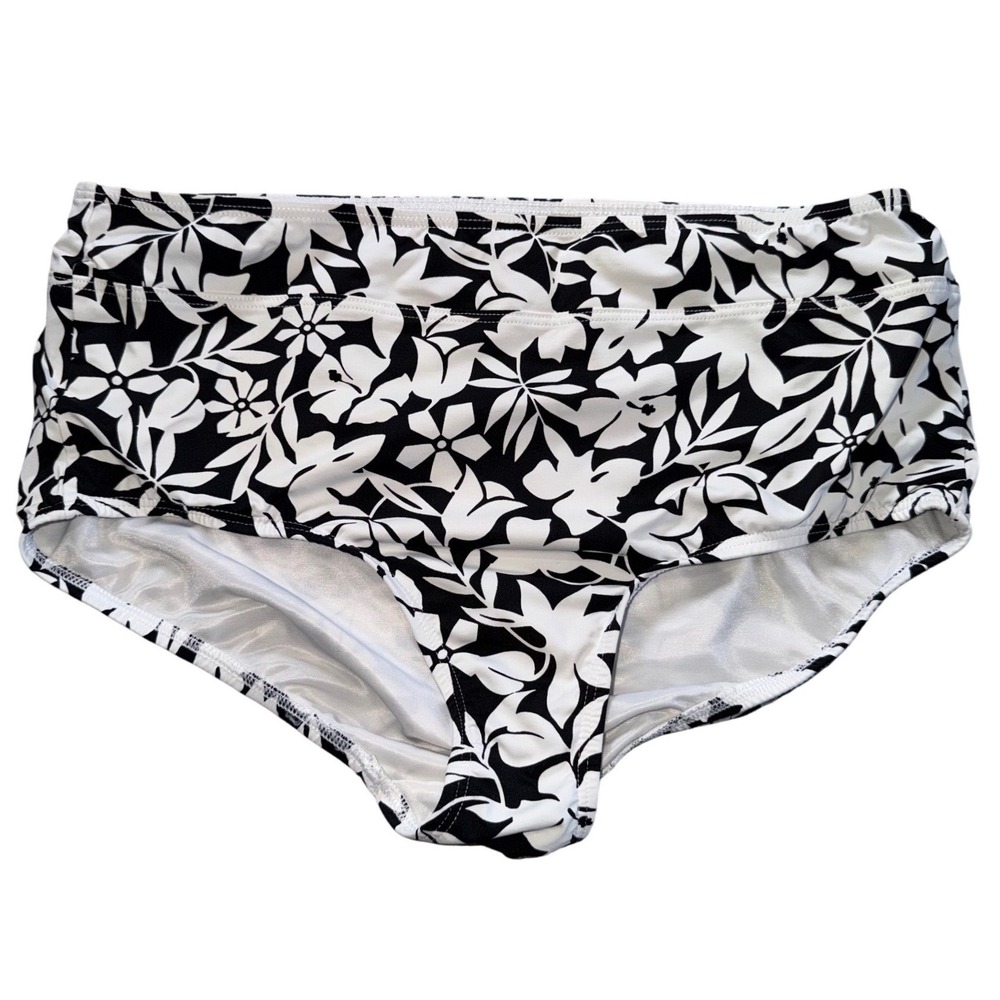 Lands End Tummy control High Waisted Bikini Bottom‎ Black White Floral 16W